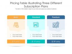 Pricing table illustrating three different subscription plans infographic template