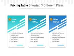 Pricing table showing 3 different plans