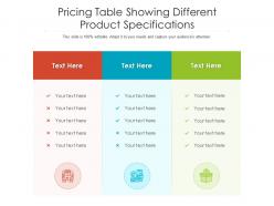 Pricing table showing different product specifications infographic template