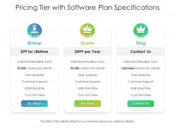 Pricing tier with software plan specifications