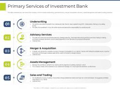 Primary Services Of Investment Bank Pitchbook For General Advisory Deal Ppt Summary