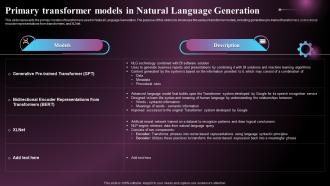 Primary Transformer Models In Natural Language Generation Ppt Themes