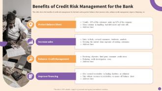 Principles Tools And Techniques For Credit Risks Management Benefits Of Credit Risk Management For The Bank