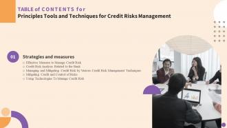 Principles Tools And Techniques For Credit Risks Management For Table Of Contents