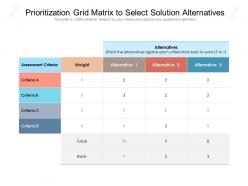 Prioritization grid matrix to select solution alternatives