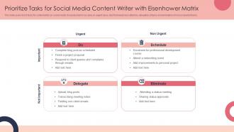 Prioritize Tasks For Social Media Content Writer With Eisenhower Matrix