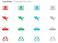 Prisoner police handcuff and car ppt icons graphics