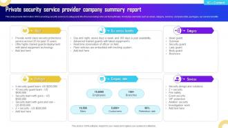Private Security Service Provider Company Summary Report