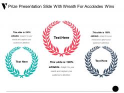 Prize presentation slide with wreath for accolades wins ppt sample file