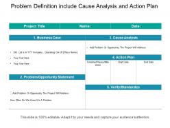 Problem definition include cause analysis and action plan