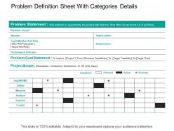 Problem definition sheet with categories details