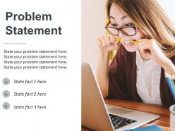 Problem statement slide with woman and laptop
