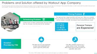 Problems and solution offered by workout app company fittr investor funding elevator pitch deck