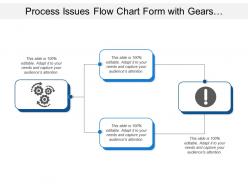 Process issues flow chart form with gears and exclamation mark