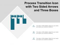 Process transition icon with two sided arrows and three boxes