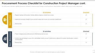 Procurement Process Checklist For Construction Project Manager Cont Construction Playbook
