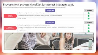 Procurement Process Checklist For Project Manager Project Excellence Playbook For Managers