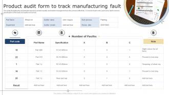 Product Audit Form To Track Manufacturing Fault