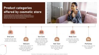 Product Categories Offered By Cosmetic Store Beauty Business Plan BP SS