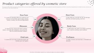 Product Categories Offered By Cosmetic Store Cosmetic Industry Business Plan BP SS