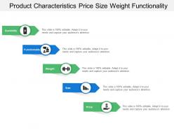 Product characteristics price size weight functionality