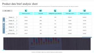 Product Data Brief Analysis Sheet