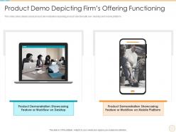 Product demo depicting firms offering functioning product description slide