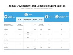 Product development and completion sprint backlog