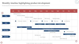 Product Development Plan Monthly Timeline Highlighting Product Development