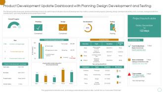 Product Development Update Dashboard With Planning Design Development And Testing