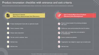 Product Innovation Checklist With Entrance And Exit Criteria Guide To Introduce New Product Portfolio