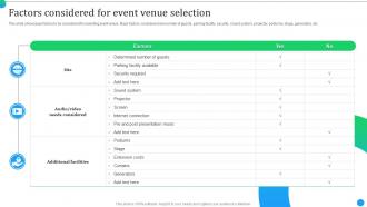Product Launch Event Activities Factors Considered For Event Venue Selection