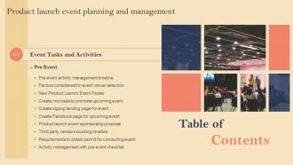 Product Launch Event Planning And Management For Table Of Contents