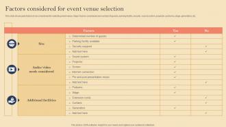 Product Launch Event Planning Factors Considered For Event Venue Selection