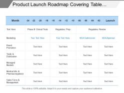 Product launch roadmap covering table time brand position trade and distribution