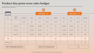 Product Line Point Score Sales Budget