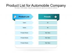 Product list for automobile company