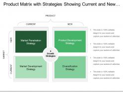 Product matrix with strategies showing current and new markets