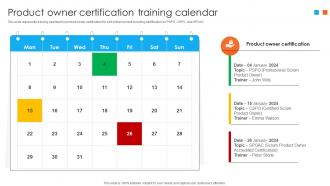Product Owner Certification Training Calendar