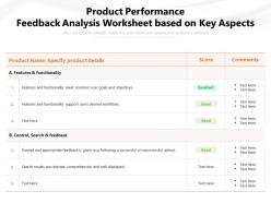 Product Performance Feedback Analysis Worksheet Based On Key Aspects