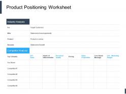 Product positioning worksheet ppt powerpoint presentation portfolio guide
