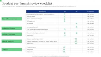 Product Post Launch Review Checklist Commodity Launch Management Playbook