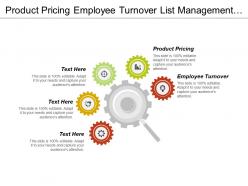 Product pricing employee turnover list management market development