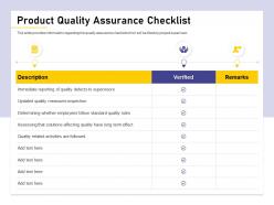 Product Quality Assurance Checklist To Defects Ppt Powerpoint Presentation File Ideas