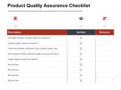 Product quality assurance checklist verified ppt infographics