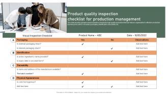 Product Quality Inspection Checklist For Production Effective Production Planning And Control Management System