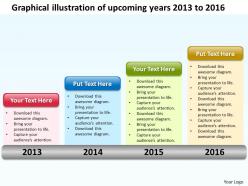 Product roadmap timeline graphical illustration of upcoming years 2013 to 2016 powerpoint templates slides