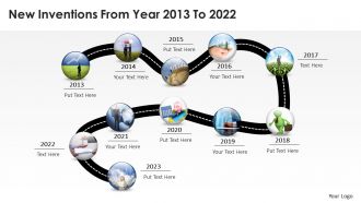 Product roadmap timeline new inventions from year 2013 to 2022 powerpoint templates slides