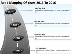 Product roadmap timeline road mapping of years 2013 to 2016 powerpoint templates slides