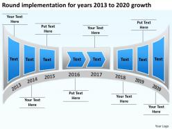 Product roadmap timeline round implementation for years 2013 to 2020 growth powerpoint templates slides